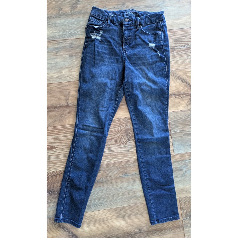 Arizona Jean Co High Rise Curvy Skinny Dark Wash Distressed Denim Jeans 9